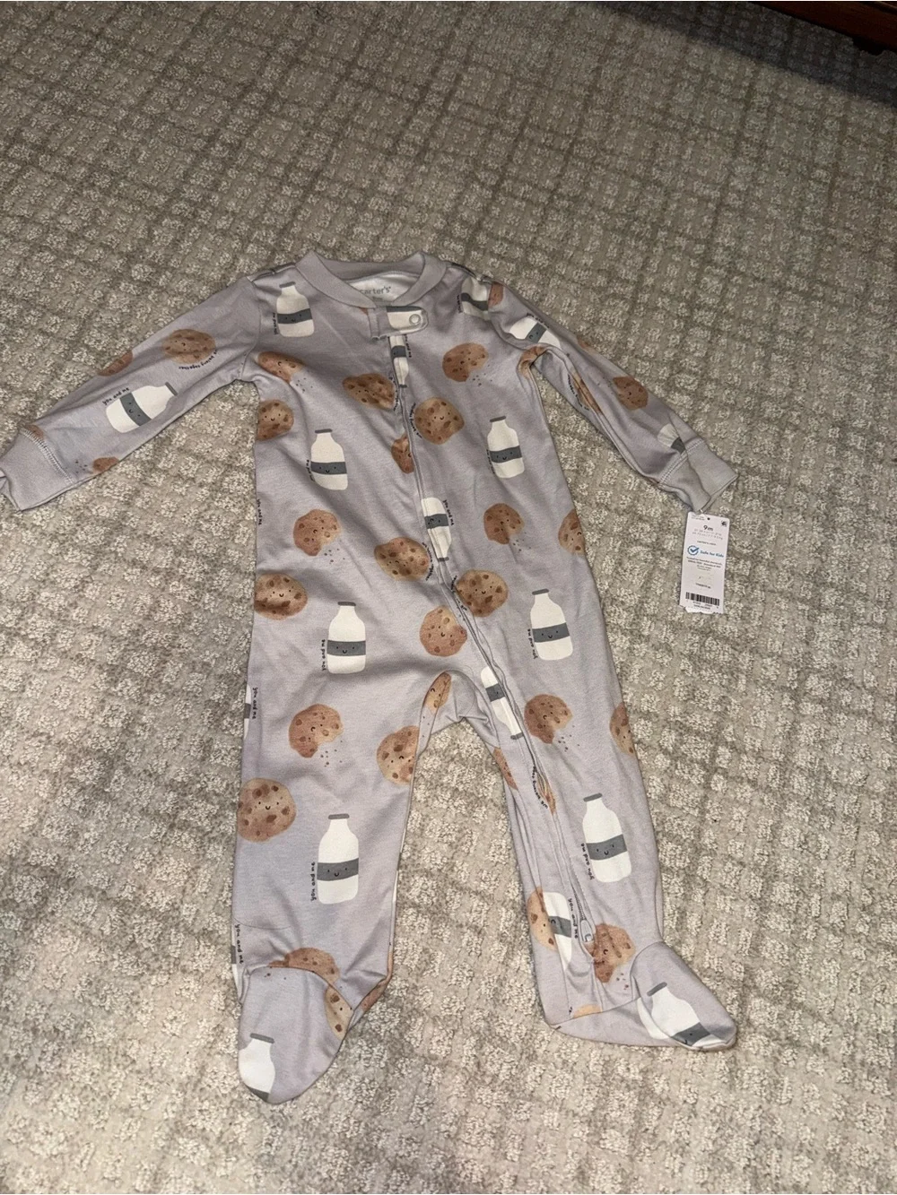 Carter's Gray Milk & Cookies Footed Cotton One-Piece